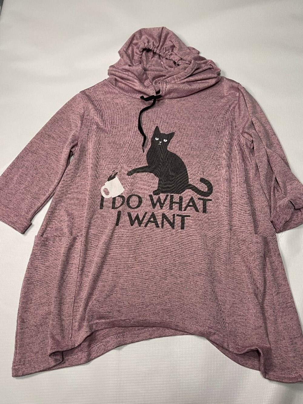 Funny Cat Graphic Lightweight Hoodie, Mauve Heather, Cat-Ear Hood